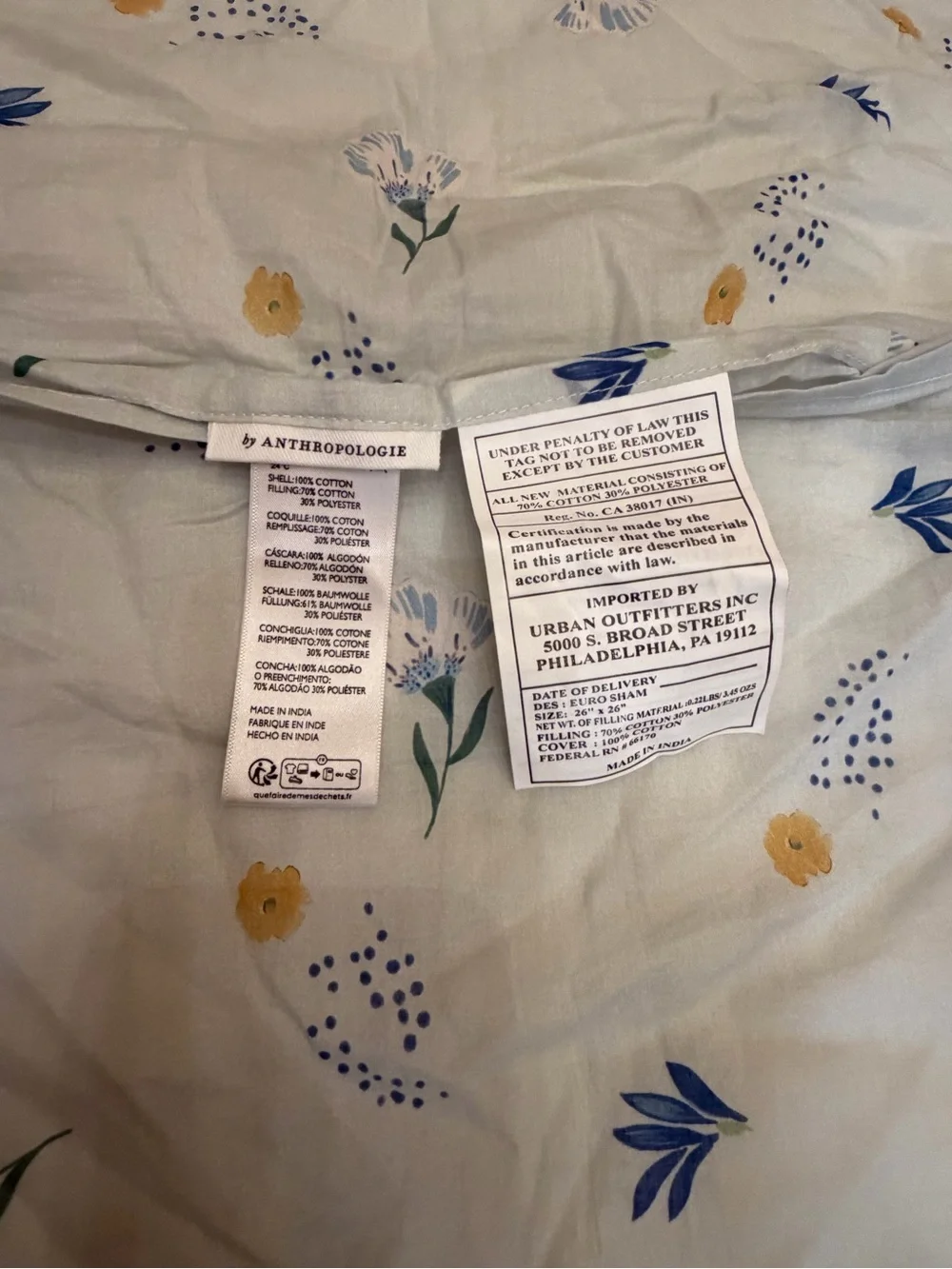 new Anthropologie Ellen merchant cotton voile euro pillow sham Floral Parrot